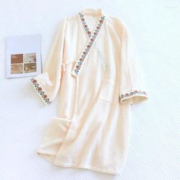 Home Clothing Japanese Kimono Spring And Autumn Night Gown Ladies Cotton Crepe Cloth Bathrobe Wear Embroidered Steaming Yukata Plus Size