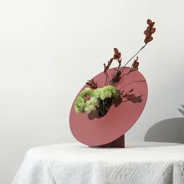 Decorative Figurines Modern Minimalist Geometric Metal Red Flower Arrangement Table Top Floral Decoration Ornaments Home Niche