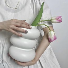 Vases Special-Shaped Ceramic Vase Hydroponic White Home Sample Room Decoration Donut Flower Utensil