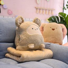 Blankets Cute Cartoon Throw Pillow Cushion Quilt Dual Use 2-In-1 Coral Plush Blanket Air Conditioning Summer