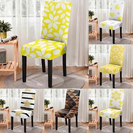 Chair Covers Yellow Leaf Love Printed Spandex Elastic Dirt-proof Seat Household Anti-fouling Dining Cushion Cover Kitchen Stools