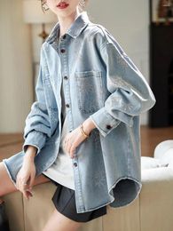 Women's Jackets 2024 Clothing Casual Lapel Diamond Loose Denim Jacket Spring Summer No.47