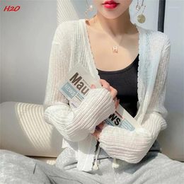 Women's Knits MODX Sunscreen Cardigan Thin Section Outside With Halter Dress Shawl Hoodie Ice Silk Knitted Air Conditioning Shirt