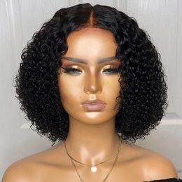 14 Inch Short Bob Curly Human Hair Wig with Baby Hairs Brazilian Pre-Plucked Lace Front Synthetic Wigs For Women Girls Dropshipping