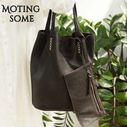 Shoulder Bags Vintage Bucket Bag Real Genuine Leather Women Cowhide Shopper Luxury Female Handbag And Purse 2024 Trend