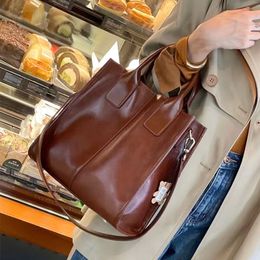 2024 New Versatile Genuine Leather Women's Totes Handbag One Shoulder Crossbody Bags Retro Purse