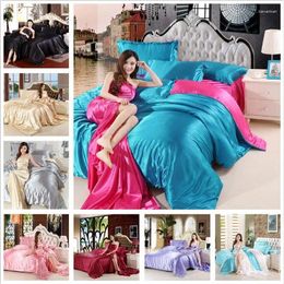 Bedding Sets 18 ! Pure Satin Silk Set Home Textile King Size Bed Clothes Duvet Cover Flat Sheet Pillowcases Wholesale