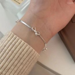 Link Bracelets 2024 Fashion Simple Silver Colour Bow Metal Bracelet For Women Girls Korean Temperament Exquisite Wrist Jewellery Gift