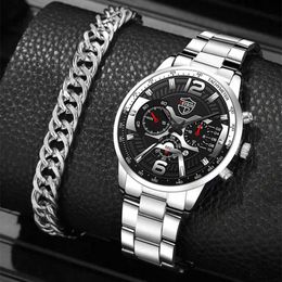 Wristwatches Luxury Fashion es for Men Business Stainless Steel Quartz Wrist Calendar Male Casual Sport Bracelet Luminous Clock Y240510