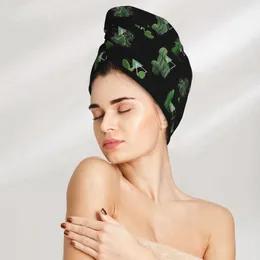 Towel Rapid Dry Geometric Cactus Plant Microfiber Anti Frizz Hair Quick For Girls Beach Shower Cap