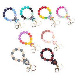 Cartoon silicone small rainbow beaded bracelet keychain DIY creative wrist bracelet keychain accessories