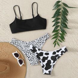 Women's Swimwear 3Pcs Sexy Cow Print Bikini Mujer 2024 High Waist Brazilian Swimsuit Women Split Swim Bathing Suit Biquini With Thong