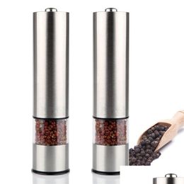 Mills 304 Stainless Steel Electric Salt And Pepper Grinder Set Battery Power Adjustable Thickness Mill With Led Kitchen Grinding Too Dhsrc