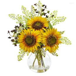 Decorative Flowers Yellow Sunflower Artificial Flower Arrangement In Vase