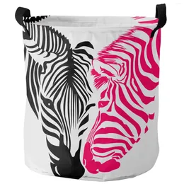 Laundry Bags Animal Zebra Stripes Heart-Shaped Black White Foldable Basket Large Capacity Waterproof Organizer Kid Toy Storage Bag