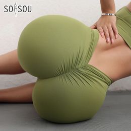 SOISOU Nylon Yoga Womens Shorts Gym Cycling Elastic Tight Breathable Vshaped Hip Sports Clothing 10 Colours 240509