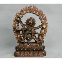 Decorative Figurines 10inch Chinese Tibetan Bronze Six Arms Mahakala Buddha