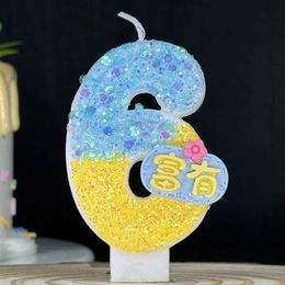 5Pcs Candles Be Rich Birthday Candles for Cake Blue Yellow Birthday Candle Decorative Girl Party Sparkly Number Cake Topper