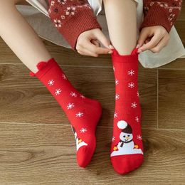 Women Socks 1 Pair Unisex Couple Year Christmas Theme Men's And Women's Mid-Calf Cotton Happy Colourful Snowman