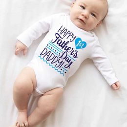 Rompers Happy first day dad baby jumpsuit letter printed casual boys and girls tight fitting clothes winter long sleeved jumpsuit Fathers Day clothingL2405