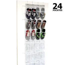 Storage Boxes 24 Pockets Crystal Clear Wall Hanging Shoe Organiser Bag Shoes Rack Over The Door For Cloth