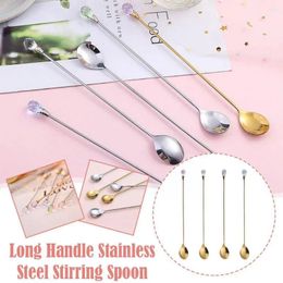 Spoons Long Handled Stainless Steel Stirring Spoon Creative Diamond Gold Colour Dessert For Home Kitchen Coffee Stir Y9I4