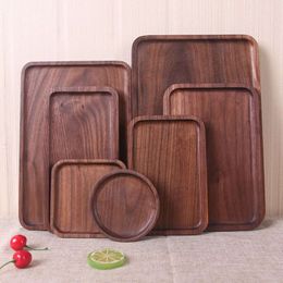 Rectangle Plates Delicate Kitchen Walnut Black Wood Fruit Vegetable Bread Cake Dishes Multi Size Tea Food Snack Trays Fy5566 1214
