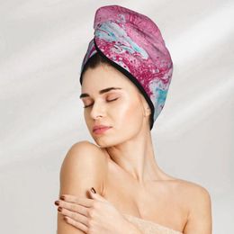 Towel Microfiber Hair Care Cap Blue Pink Marble Art Absorbent Wrap Fast Drying For Women Girls