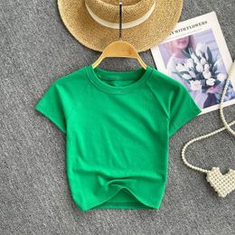 Women's T Shirts Women Chic O Neck Solid Tshirt Slim Sexy French Fashion Sweet Short Sleeve Top Summer Beach Shirt