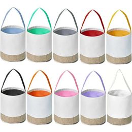 Basket Cotton Easter Sublimation Blank Bags Linen Carrying Gift Eggs Hunting Candy Bag Storage Handbag Toys Bucket 1228