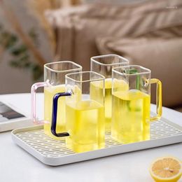 Wine Glasses Glass Square Jar With Handle 400ML Water Cup Juice Milk Coffee Kitchen Drinkware Summer Accessory For Cold Drink
