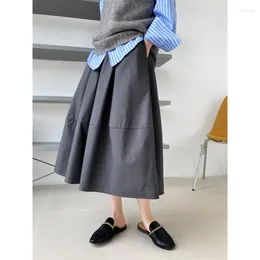 Skirts Spring Autumn Women Fluffy Skirt Elastic High Waist Cotton Solid Colour A-line Long Large Swing