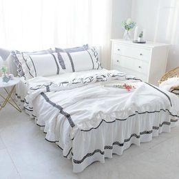 Bedding Sets Ruffles Set Washed Cotton Duvet Cover 3/ 4pcs Prinecess Adult And Bedskirt Linens Black Sheet White Bed