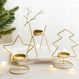 Candle Holders 1Pcs Metal Holder Christmas Decorations 3 Styles Pentagram Elf Xmas Tree Shaped Candlestick For Table Home Decorate