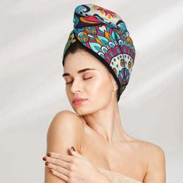 Towel Boho Colorful Patchwork Flower Mandala Hair Bath Head Turban Wrap Quick Dry For Drying Women Girls Bathroom