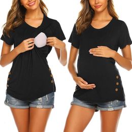 Spring and Autumn Fashion Solid Colour Round Neck Breastfeeding Opening Pregnant Women's T-shirt