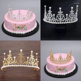 Party Supplies 1PC Pearl Crown Cake Topper Gold Colour Toppers Romantic Wedding Brithday Decoration Children Hair Ornaments