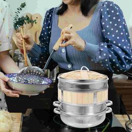 Double Boilers Steamer Bamboo Cooking Tool Rice Cooker Kitchen Supplies With Lid Multi-functional