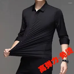 Men's Casual Shirts High Elastic Spandex Long-sleeved Shirt Spring And Autumn Seamless Formal Wear Social Solid Colour Stripes No Ironing