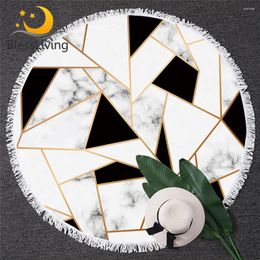 Towel BlessLiving Geometric Print Round Beach Black White Large For Adult Marble Texture Toalla Tassel Stylish Yoga Mat