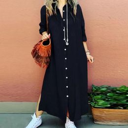 Casual Dresses Buttoned Loose Maxi Shirt Dress Women Spring Summer 2024 Solid Oversized Lapel Long Robe Elegant Holiday Streetwear