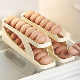 Storage Bottles Automatic Scrolling Egg Rack Holder Box Container Shelf Organizer Rolldown Refrigerator Kitchen Space Saving