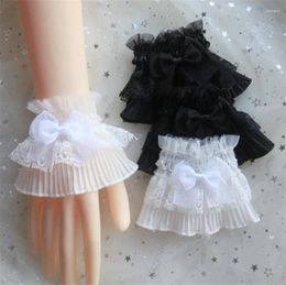 Party Supplies Handmade White Wedding Lolita Bow Hand Sleeve Wrist Cuffs Ruffled Floral Lace Elastic Gloves D1116
