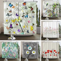 Shower Curtains Flower And Bird Waterproof Polyester Curtain Home Decoration Plant Bathroom
