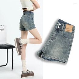 Women's Shorts Summer Fashion High-waisted Denim Korean Version 2024 Casual Loose Jeans High Stretch Retro A-line Pants