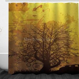 Shower Curtains Painted Sunse Tree Pattern Design Custom Bathroom Waterproof Mildew Polyester Fabric 12 Hooks