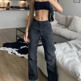 Women's Jeans Women's Straight-leg Pants Loose And Casual All-match Gray Black 2024 Ladies High-waisted Slim Mopping