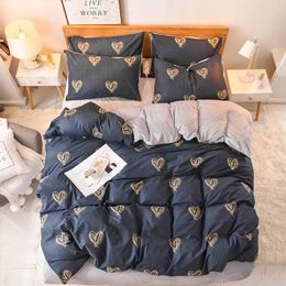 Bedding Sets AB Side Winter Set A Polyester B Coral Fleece Home Heart Cover Duvet Sheet Flat Textile 3/4pc Bed Linens