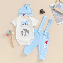 Clothing Sets 2024-03-19 Lioraitiin baby boy short sleeved elephant printed butterfly jumpsuit with full set of pants and hat first Mothers Day costumeL2405