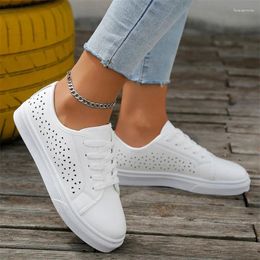 Casual Shoes Women's Cutout Sneakers Summer Lace-up White Plus Size Female Flat Breathable Sports Ladies Vulcanized